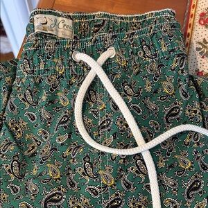 J. Crew Original Swimwear Men’s Green Paisley Drawstring Swim Trunks